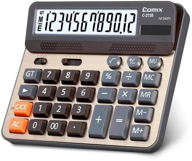 Main image of Desktop Calculator, Large Computer Keys, 12 Digits Display, Champaign Gold Color Panel, C-2735