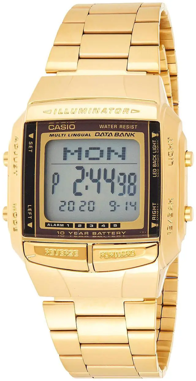 Alt view image 7 of 11 - Casio DB-360G-9A Casual Gold Multi-lingual Digital Watch w/ Databank Chronograph