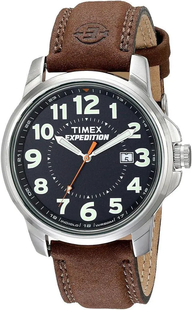 Alt view image 3 of 3 - Timex Men's Expedition | Brown Leather Strap Silver-Tone Case Indiglo | T44921