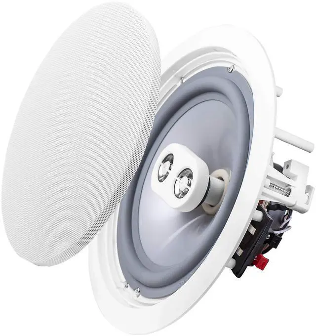 Main image of 8 Inch Weather Resistant in Ceiling Single Stereo Speaker, Dual Voice Coil Stereo Ceiling Speaker with Dual Tweeters for Bathroom Patio, ICE800TTWRS