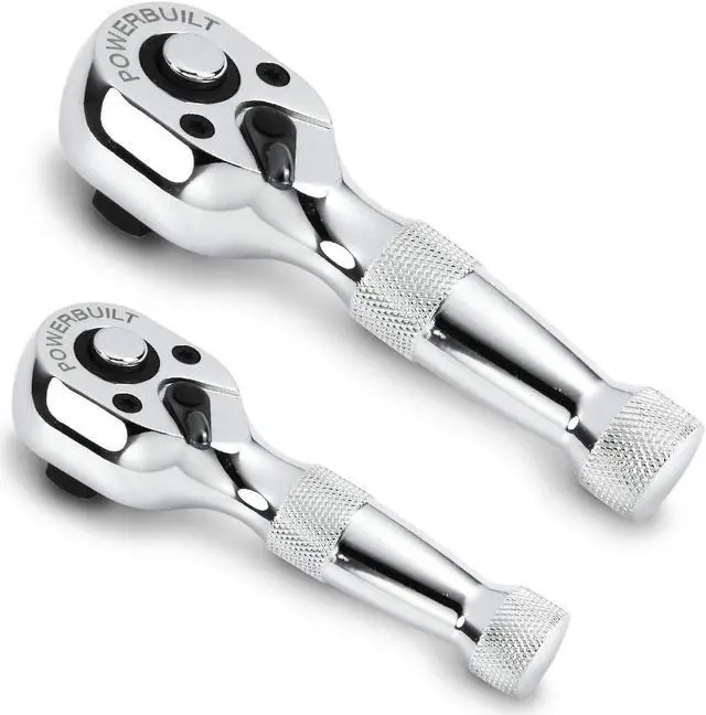 Alt view image 16 of 16 - Powerbuilt 2 Piece Stubby Ratchet Handle Set, 72 Tooth, 1/4-Inch, 3/8-Inch Drive