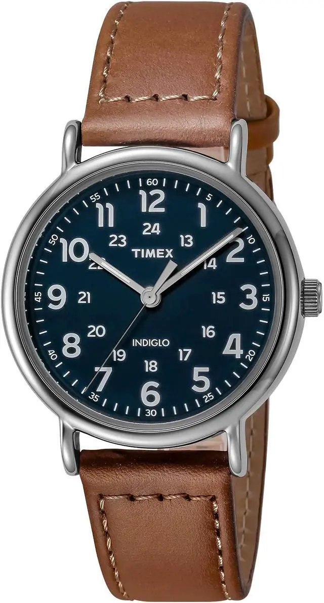 Alt view image 8 of 8 - Timex Men's Weekender 40 Indiglo Brown/Blue Leather Strap Watch - TW2R42500