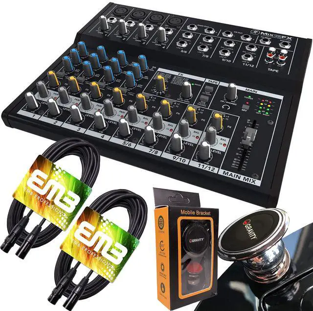 Main image of Mix12FX 12-channel Compact Mixer with Effects with Pair of EMB XLR Cable and Gravity Magnet Phone Holder Bundle