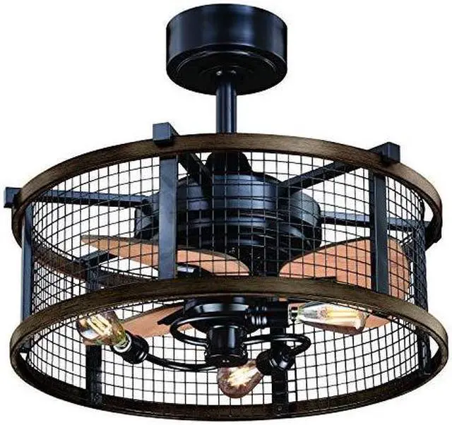 Main image of Humboldt Bronze and Teak Industrial Farmhouse Cage Ceiling Fan with LED Light Kit and Remote