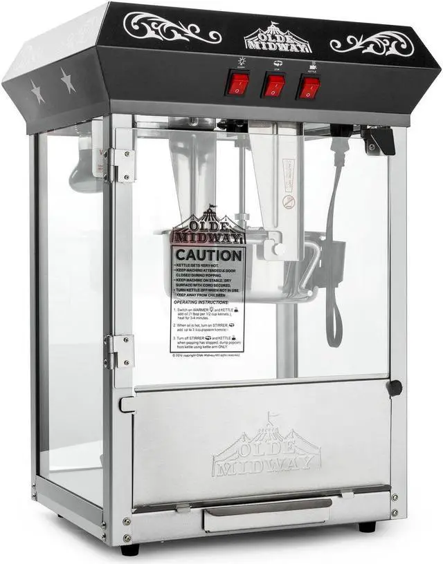 Alt view image 8 of 8 - Olde Midway Bar Style Popcorn Machine Maker Popper with 10-Ounce Kettle - Black