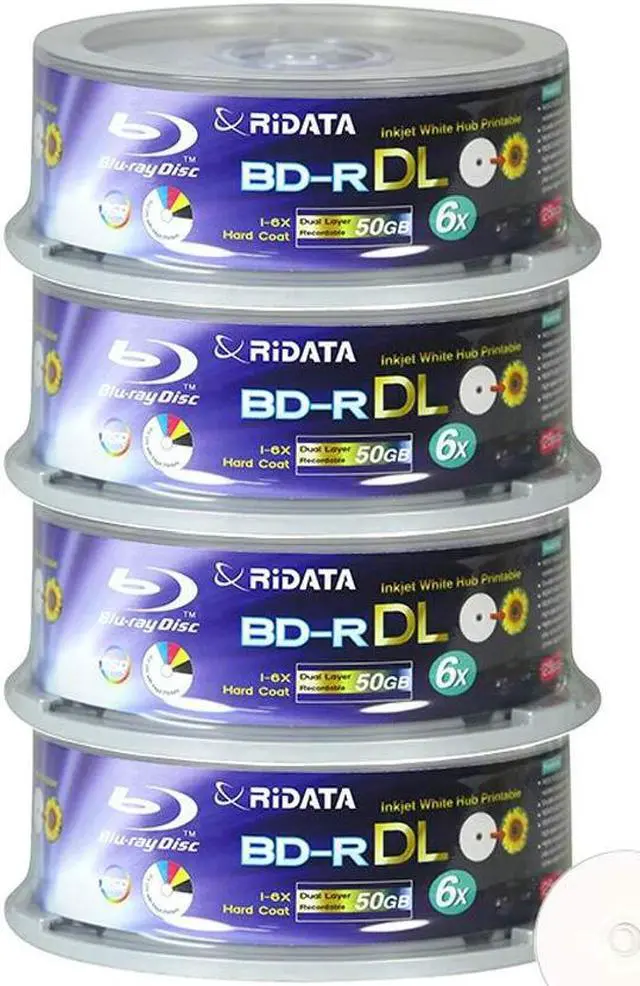 Alt view image 5 of 5 - Ridata Blu-ray BD-R DL Dual Layer 6X 50GB White Inkjet Hub Printable Recordable Blank Media Disc with Spindle Packing (100 Pack)