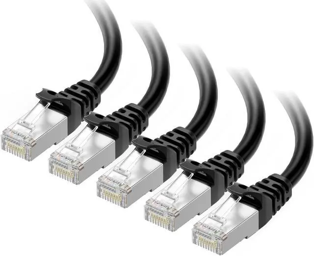 Main image of 10Gbps 5-Pack Snagless Short Shielded Cat 6A Ethernet Cable - 3ft, Cat 6A Cable, Cat6A Cord, Ethernet Cord, Black