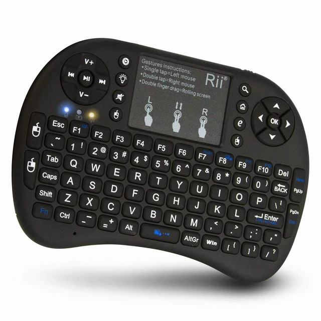 Main image of (Upgraded)Rii 2.4GHz Mini Wireless Keyboard with Touchpad QWERTY LED Backlit Portable Keyboard for laptop/PC/Tablets/Windows/Mac/TV/Xbox/PS3/Raspberry Pi .(i8+ Black)