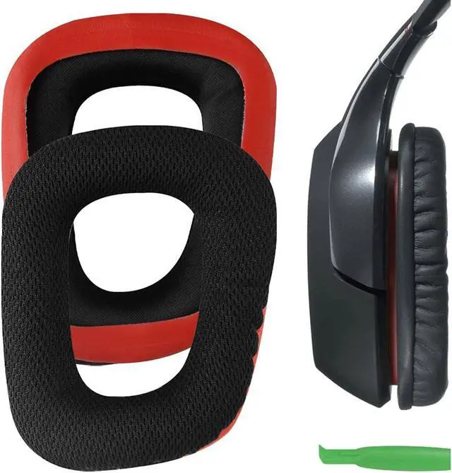 Alt view image 10 of 10 - Geekria Comfort Mesh Fabric Replacement Ear Pads for Logitech G35, G430, G432, G332, G930, F450 Headphones Ear Cushions, Headset Earpads, Ear Cups Repair Parts (Black Red)