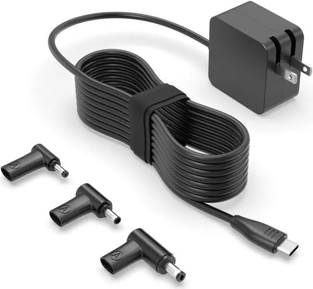 Main image of 65W 45W GaN Charger Compatible with Asus Vivobook Zenbook Chromebook Laptop, USB Type C & Round Tip, UL Certified AC Adapter with Foldable Plug. 7.5 Ft Long Cable