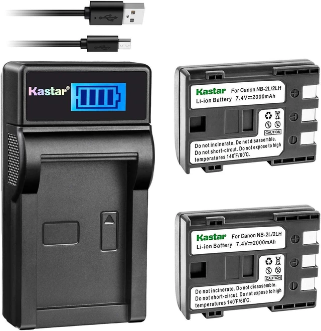 Main image of Battery (X2) & LCD Slim USB Charger for Canon NB-2L NB-2LH NB-2L12 NB-2L14 NB-2L24 BP-2L5 BP-2LH and Canon EOS Digital Rebel XT Xti Cameras