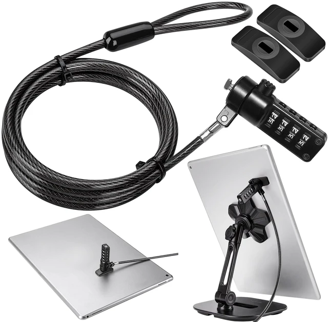 Main image of iPad Lock Security Cable w/Adhesive Plates, 6Ft Keyless 4 Digit Combination Tablet Lock Kit, Anti-Theft Hardware Locking Cable for iPhone Cell Phone MacBook Laptop in Showroom Retail Store