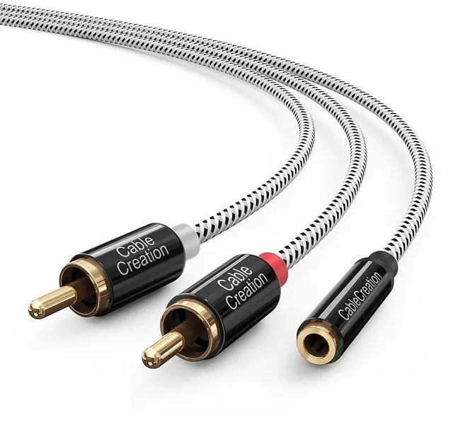 Main image of 3.5mm to RCA Cable, 3.5mm Female to 2RCA Male Stereo Audio Cable Gold Plated for TV,Smartphones, MP3, Tablets, Speakers,Home Theater,Black and White, 3FT/1M