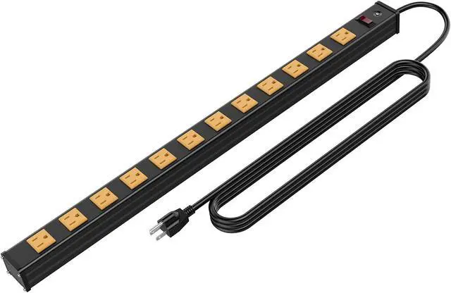 Alt view image 5 of 5 - 12 Outlets Heavy Duty Metal Socket Power Strip,Oviitech 6-Foot Long Extension Cord with Circuit Breaker. Mounting Brackets Included,Workshop/Industrial use, ETL Certified,Yellow