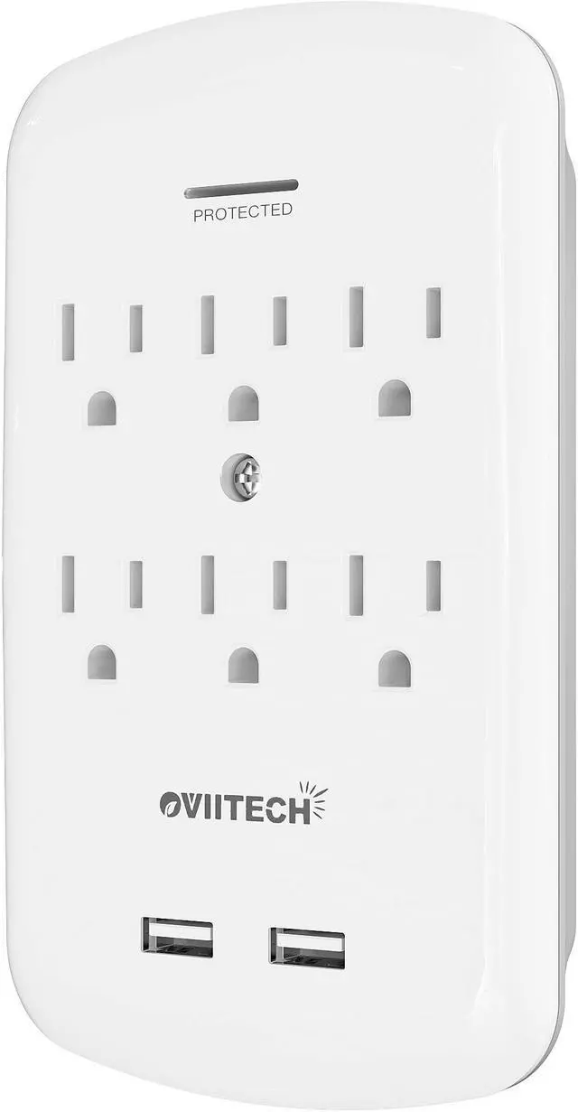 Alt view image 6 of 6 - Oviitech 6 Outlet Surge Protector,900 Joules Wall Adapter Tap with 2 USB Charger, Dual 3.1A USB Ports, 3-Prong Wall Mount Outlet Plugs,ETL Listed,White