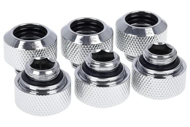 Alt view image 11 of 11 - Alphacool Eiszapfen 13mm HardTube compression fitting G1/4 for plexi- brass tubes (rigid or hard tubes) - knurled - chrome sixpack