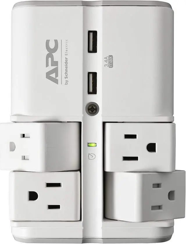 Alt view image 8 of 13 - apc wall surge protector 4 rotating outlets 1080j protection two 3.4a usb charger ports surgearrest essential (pe4wru3)