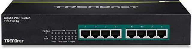Alt view image 3 of 3 - trendnet 8port gigabit greennet poe+ switch rack mountable, up to 30 w per port with 105 w total power budget, tpetg81g