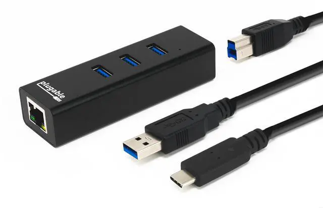 Alt view image 18 of 18 - Plugable USB Hub with Ethernet, 3 port USB 3.0 Bus Powered Hub with Gigabit Ethernet Compatible with Windows, MacBook, Linux, Chrome OS, Includes USB C and USB 3.0 Cables