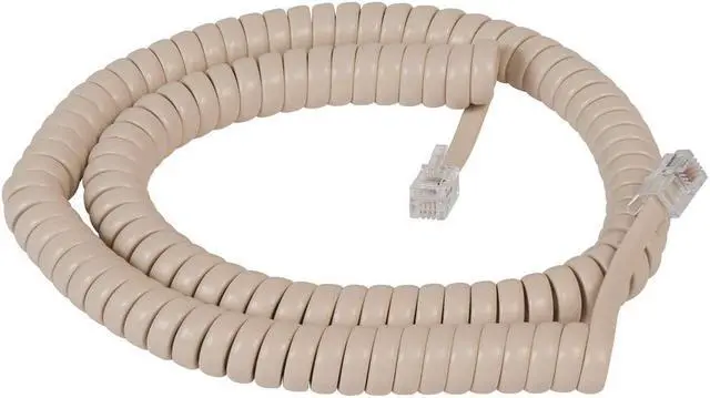 Alt view image 2 of 2 - Coiled Telephone Handset Cord for Use with PBX Phone Systems, VoIP Telephones - 12 Ft Uncoiled, Rj22, 1.5 Inch Lead on Both Ends, Ivory