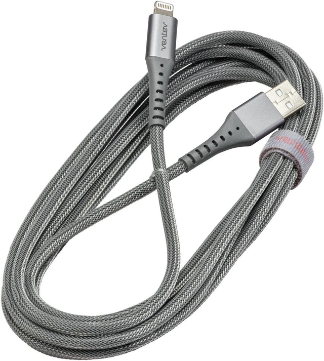 Alt view image 15 of 15 - Ventev Charge/Sync Alloy Lightning Cable 10ft Steel Gray Charge/Sync Cables
