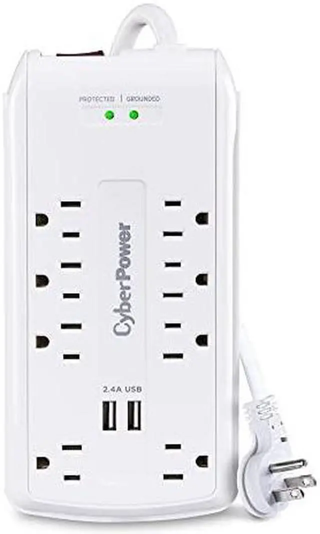 Alt view image 9 of 16 - CyberPower 120V 8 Outlets 2-USB 2.4A EMI/RFI 6.0 Feet Cord White