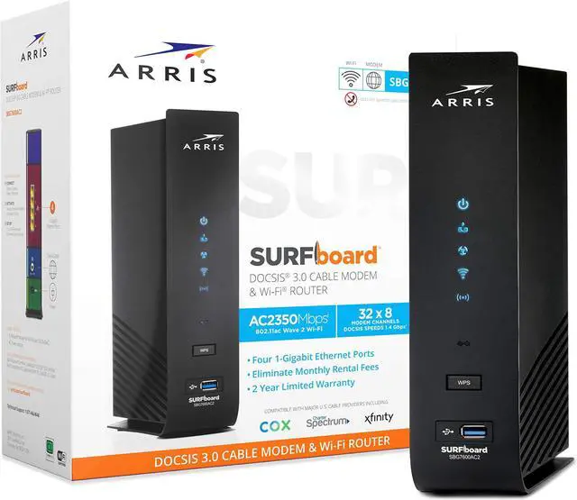 Alt view image 2 of 2 - ARRIS SURFboard (32x8) Docsis 30 Cable Modem Plus AC2350 Dual Band Wi-Fi Router Certified for Xfinity Spectrum Cox & More (SBG7600AC2) Black