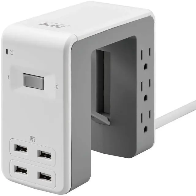 Main image of Desk Mount Power Station PE6U4W, U-Shaped Surge Protector with USB Ports (4), Desk Clamp, 6 Outlet, 1080 Joules , White