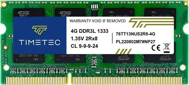 Alt view image 4 of 4 - Timetec 4GB DDR3 / DDR3L 1333MHz PC3-10600 Non-ECC Unbuffered 1.5V / 1.35V CL9 2Rx8 Dual Rank Low Density 204 Pin SODIMM Laptop Notebook PC Computer Memory RAM Module Upgrade (4GB)