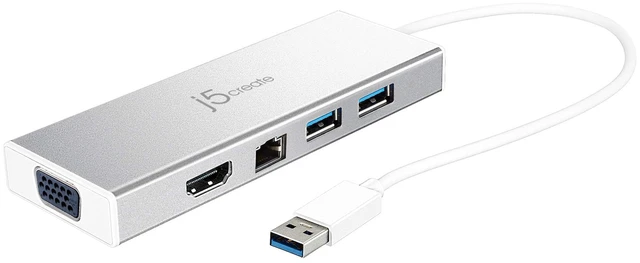 Main image of j5create USB 3.0 Hub with HDMI, VGA, RJ45 Gigabit Ethernet, 2 USB 3.1 | High Speed Data Transfer Adapter for Mac, Windows, Desktop PC - Supports Up to 2K Resolution (JUD380)