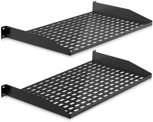 Alt view image 2 of 2 - 2-Pc 1U Server Rack Shelf, Vented Shelves for Good Air Circulation, Cantilever Mount, Wall Mount Rack, Universal Device, Cabinet Shelf, Computer Case Mounting Tray, Black-Pyle PLRSTN14UX2