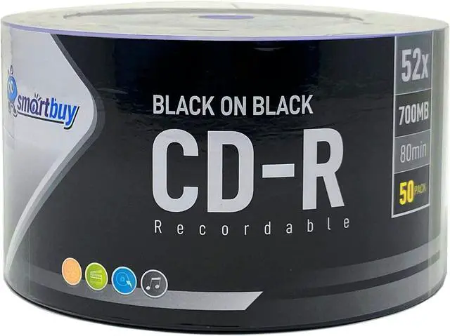 Alt view image 5 of 5 - 50 Pack Smartbuy Black on Black CD-R 52X 700MB 80 mins Double Side Black Vinyl Blank Recordable Disc