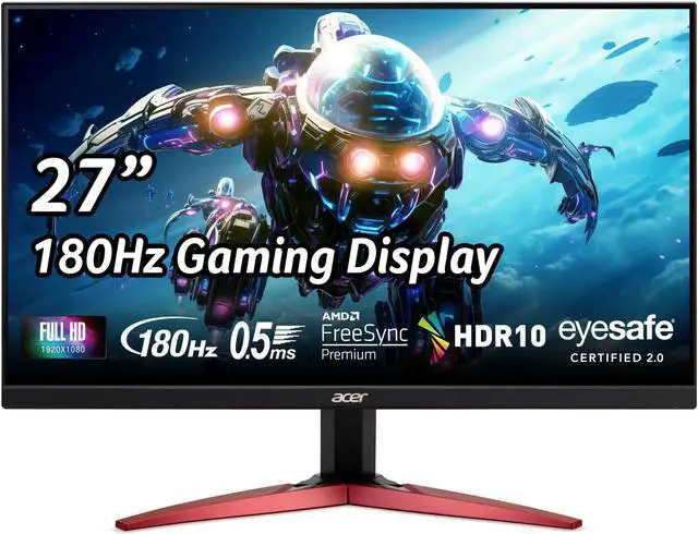 Alt view image 7 of 7 - Acer Nitro 27" Full HD 1920 x 1080 PC Gaming IPS Monitor | AMD FreeSync Premium | 180Hz Refresh | Up to 0.5ms | HDR10 Support | 99% sRGB | 1 x Display Port 1.2 & 2 x HDMI 2.0 | KG271 M3biip,Black