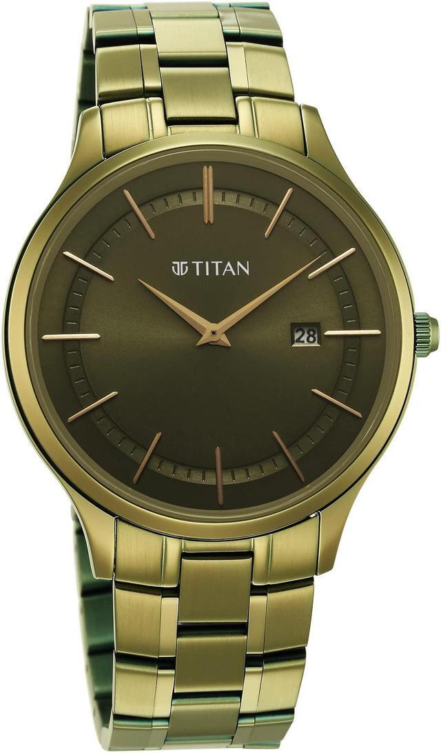Main image of Titan Classique Slimline Green Dial Analog with Day and Date Stainless Steel Strap Watch for Men-NS90142QM03