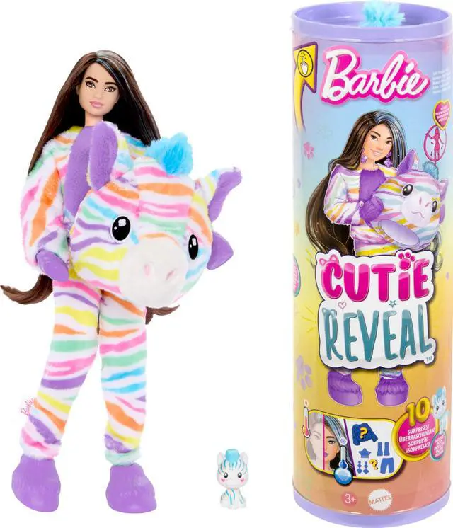 Barbie Cutie Reveal Doll & Accessories  Color Dream Series  Rainbow Zebra Costume & 10 Surprises Including Color Change