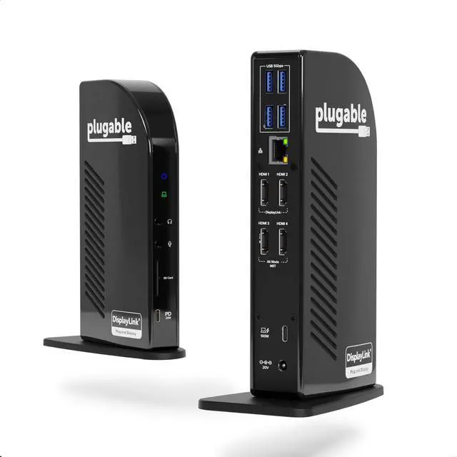 Alt view image 8 of 8 - Plugable 14-in-1 USB C Docking Station with 4x HDMI, Quad Dock with 100W Charging, 4x HDMI Displays, Compatible with Windows, Thunderbolt, USB-C (4x USB, 1x USB-C, Ethernet, SD Card, Audio)