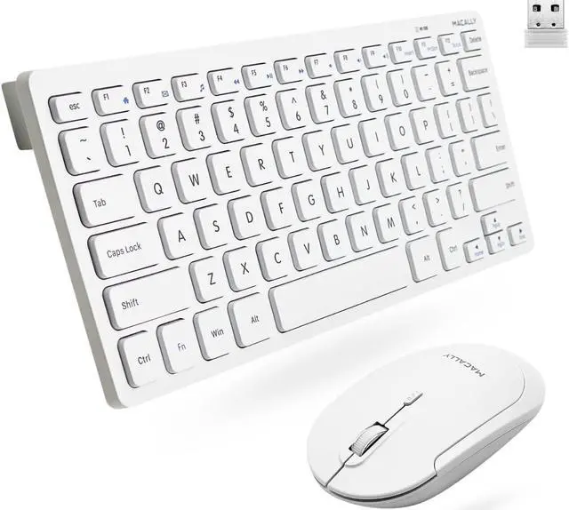 Main image of Macally Small Wireless Keyboard And Mouse Combo - Essential Work Duo - 2.4G White Keyboard And Mouse Wireless - 78 Key Quiet Cordless Mouse And Keyboard Combo With Mini Body And Quiet Click