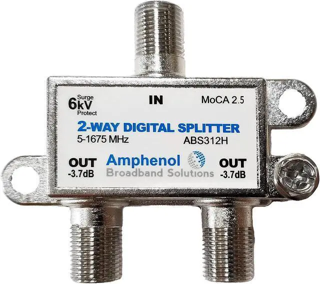 Alt view image 5 of 5 - Amphenol 2-Way Digital Coaxial Splitter MoCA 2.5 ABS312H