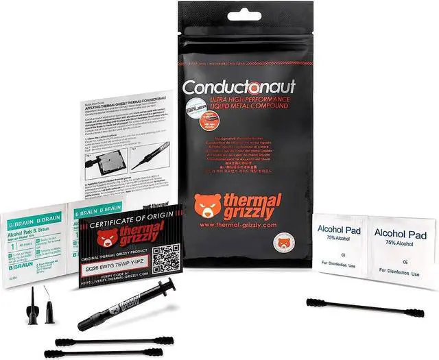 Alt view image 7 of 7 - Thermal Grizzly Conductonaut Thermal Grease - 1 Gram Set + 3 Applicators + Pads - Liquid Metal Thermal Paste for Cooling The CPU, GPU Value Pack