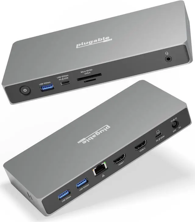 Alt view image 8 of 8 - Plugable USB C Docking Station Dual Monitor, 11-in-1, USB4 40G 100W Laptop Charging Dock for Windows and Thunderbolt, 4K HDMI 2.1 120Hz, 2.5Gbps Ethernet, SD Reader, 20W USB-C Charging - Driverless