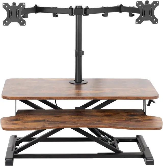 Alt view image 7 of 8 - VIVO Vintage Brown/Black 32" Standing Desk Riser with Dual 13"-30" Monitor Mount