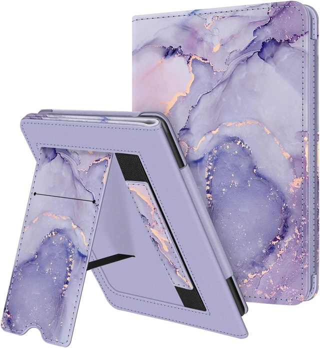 Main image of Stand Case for 6" Kindle 11th Generation 2024/2022, Lilac Marble | Foldable Kickstand PU Leather Cover, Card Slot & Hand Strap, Auto Sleep/Wake, for All-New Kindle 2024/2022 11th Gen e-Reader