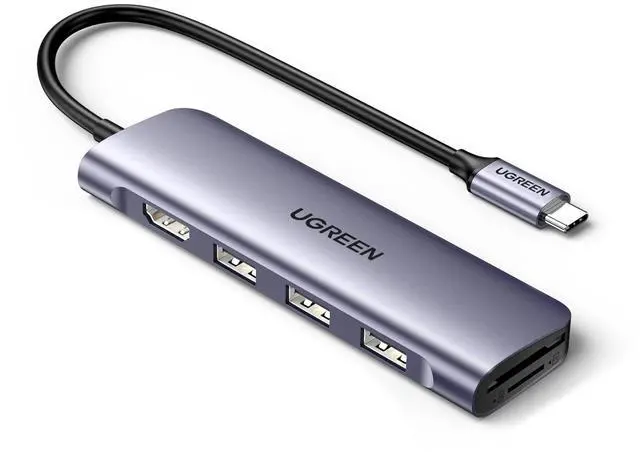 Main image of Revodok USB C Hub 6 in 1 USB C Dongle 4K HDMI, 3 USB 3.0 Ports, SD/TF Card Reader Compatible with MacBook Pro, MacBook Air, iPad, iPhone 16 15 Pro/Pro Max. Space Grey