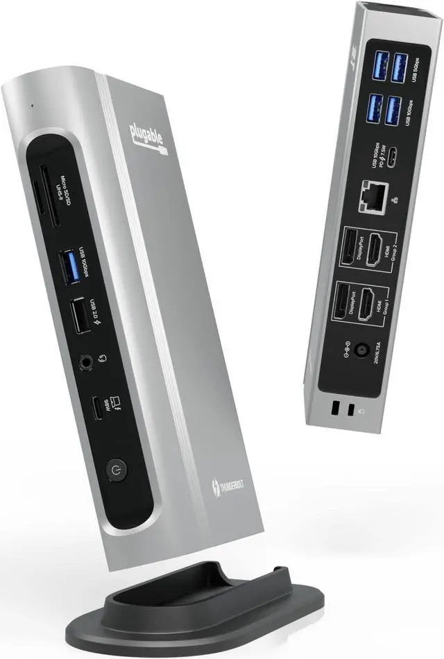Alt view image 8 of 8 - Plugable Thunderbolt 4 Dock with 100W PD, 4K Quad Monitor Setup for Thunderbolt 4 Windows Laptops, 16-in-1 Docking Station with 2x HDMI, 2x DisplayPort, 2.5G Ethernet, 7x USB, SD