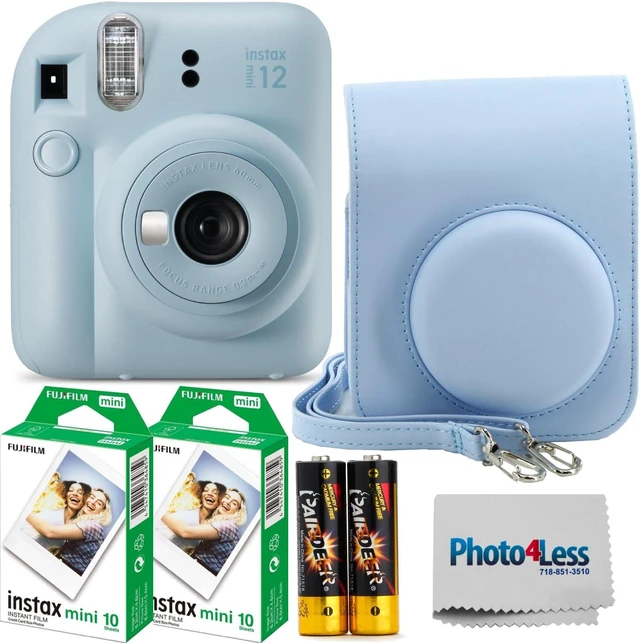 Main image of Instax Mini 12 Instant Film Camera Pastel Blue, Instax Mini Twin Pack Instant Film 20 Prints, Prtotective Case, Gift Bundle