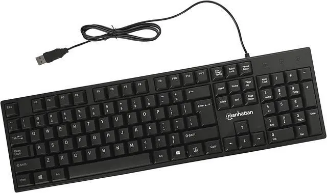 Alt view image 4 of 11 - Manhattan 104-key Black Wired Keyboard with Built-in 5 ft. (1.5 m) USB-A Cable and LED Indicator Lights