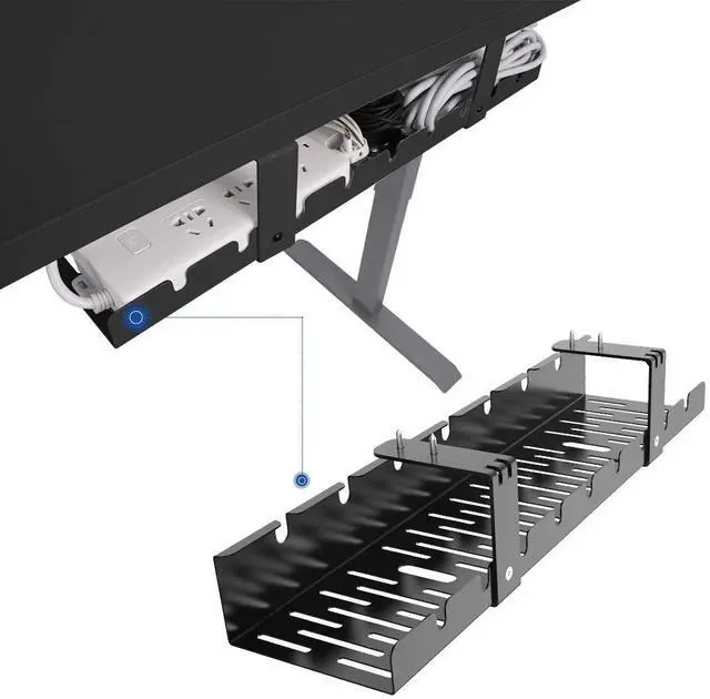 Main image of Under Desk Cable Management Tray, Metal Raceway Wires Cable Tidy Organizer, Office and Home Cable Tray Use for Standing Desk (Black)