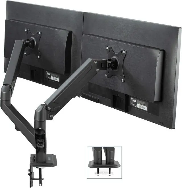 Alt view image 8 of 8 - VIVO Black Articulating Dual Tension Spring Arm Clamp-on Desk Mount Stand | Fits 2 Monitors 17" to 27" (STAND-V102O)