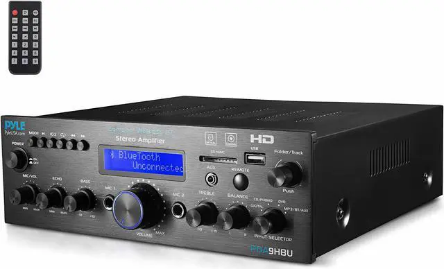 Alt view image 10 of 10 - Pyle PDA9HBU 200 Watt Compact Wireless Bluetooth USB FM Radio Stereo Amplifier with Digital LCD Display