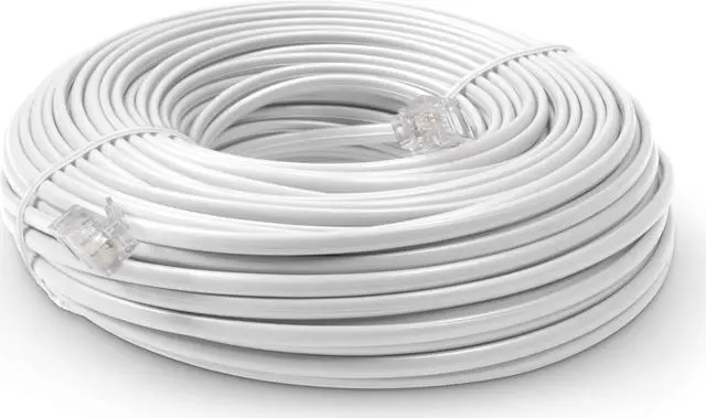 Alt view image 2 of 2 - phone line cord 100 feet - modular telephone extension cord 100 feet - 2 conductor (2 pin, 1 line) cable - works great with fax, aio, and other machines - white